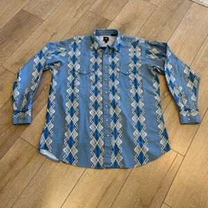 Panhandle Slim Vintage Western Pearl Snap Shirt Blue Southwest Geometric XLT